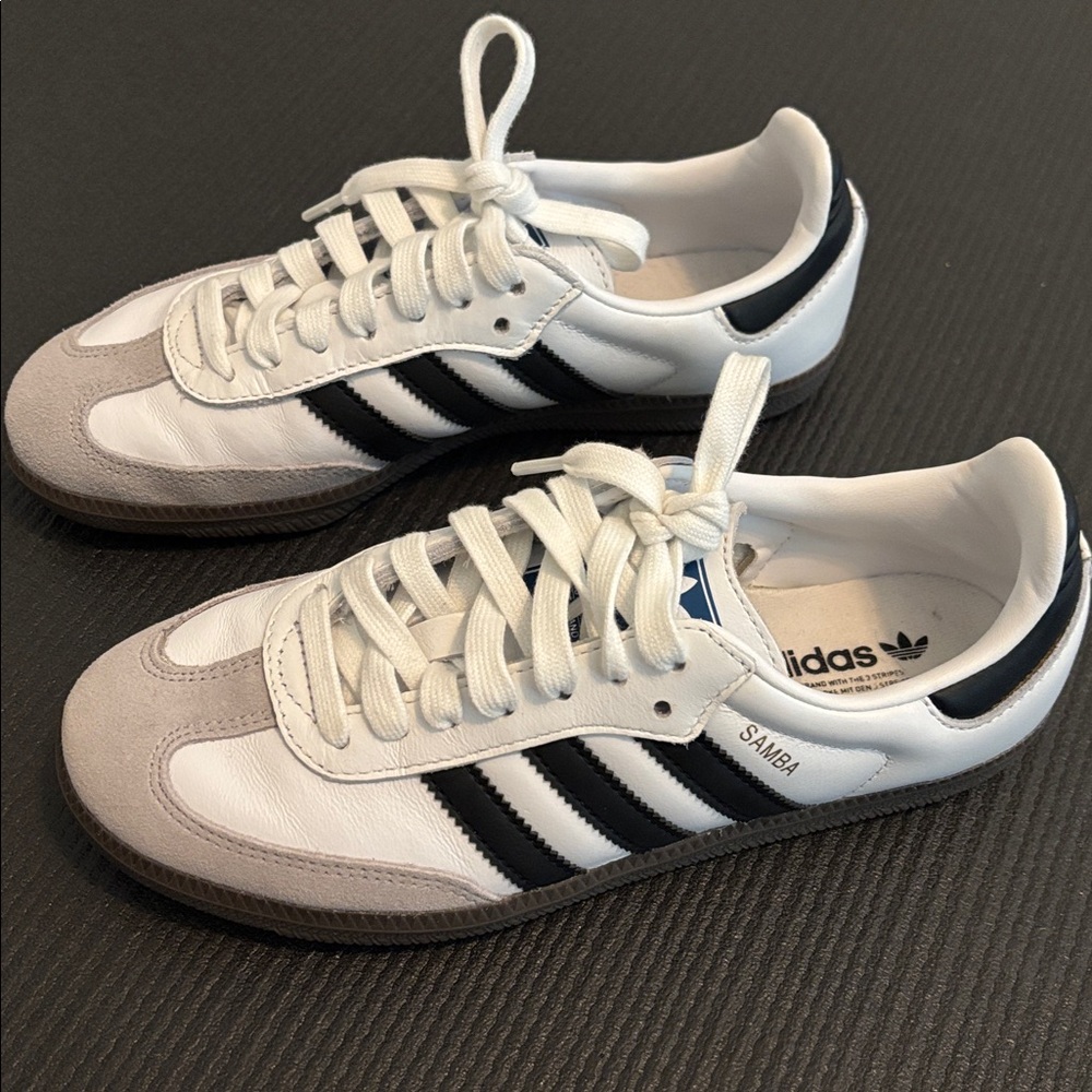 Adidas Classic White and Black Sambas. Like new. Worn twice.